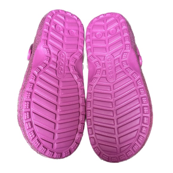 Size 6 Big Kids Pink Glitter Fur Lined Crocs - Picture 6 of 7